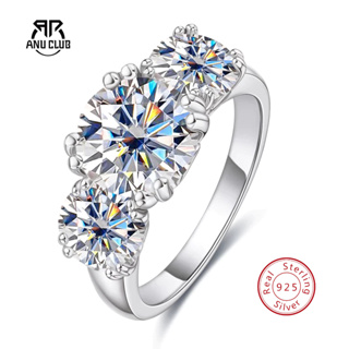 AnuClub Aliança Moissanita Três Pedras  4cttw D/VVS1 Prata 925 - Kit Aniversário Compromisso em Oferta na Shopee