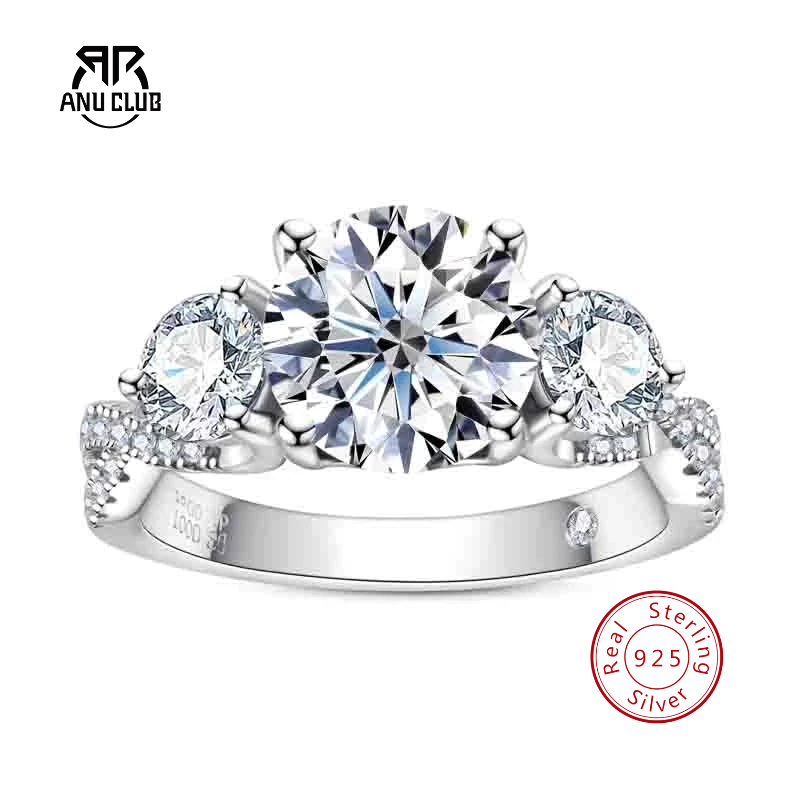 AnuClub Aliança Moissanita Três Pedras  4cttw D/VVS1 Prata 925 - Kit Aniversário Compromisso Frete Grátis em Oferta na Shopee