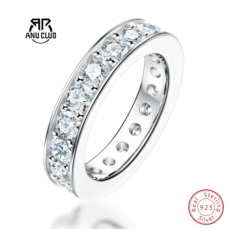 AnuClub Moissanite Aliança De Casamento Meia Eternidade Anéis D Cor VVS1 925 Prata Esterlina De Aniversário Para Homens em Oferta na Shopee