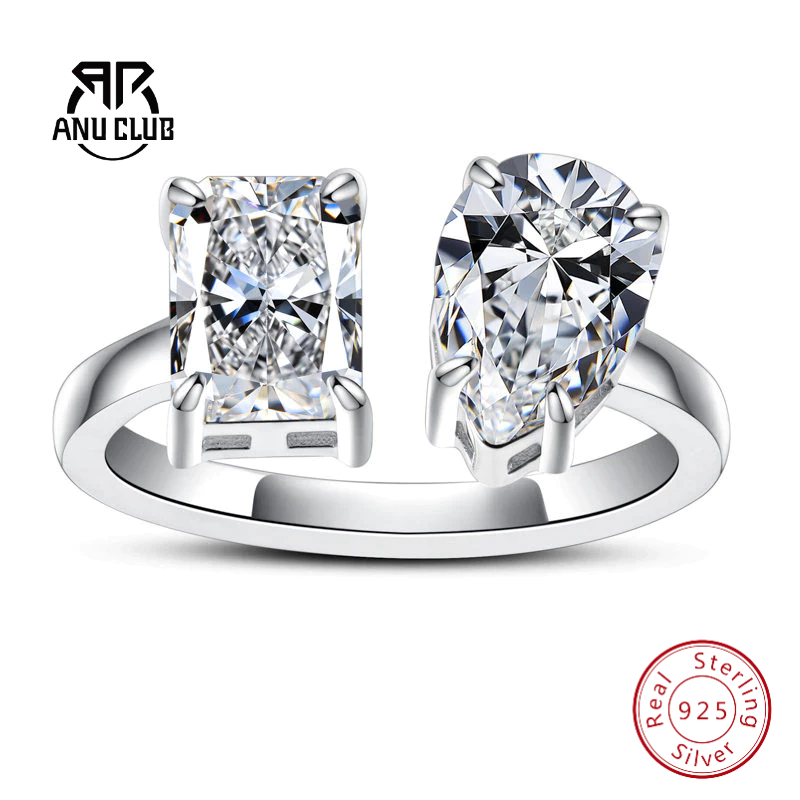 AnuClub Pêra/Corte Radiante Gêmeos Moissanite Anel De Casamento 4.5cttw D/VVS1 Prata 925-Kit De Compromisso De Aniversár em Oferta na Shopee
