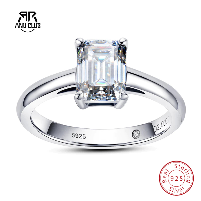 AnuClub Aliança Moissanita Corte esmeralda 2ct D/VVS1 Prata 925 - Kit Aniversário Compromisso