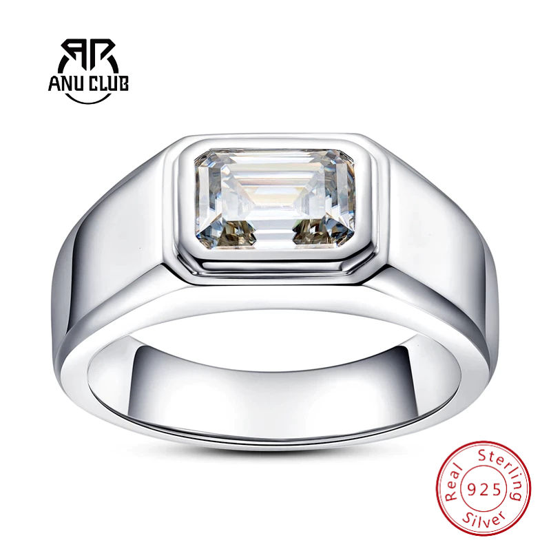 Anel De Casamento De Moissanite Com Corte Esmeralda AnuClub 2ct D/VVS1 925 Prata-Kit De Aniversário De Noivado Anéis Mas em Oferta na Shopee