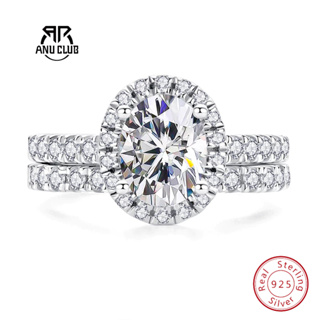 Conjunto De Anel De Noivado De Moissanite Oval AnuClub , Cor D VVS1 , Aniversário De Promessa De Prata Esterlina 925 Par em Oferta na Shopee
