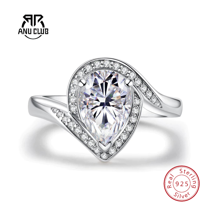 Anel De Casamento De Moissanite Com Corte De Pêra AnuClub 2.5 Quilates D/VVS1 Prata 925-Kit De Compromisso De Aniversári