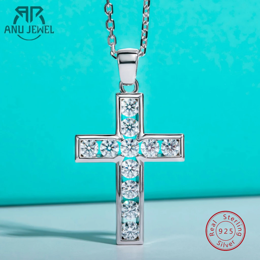 AnuClub Colar Prata 925 Cruz 36mm 11 Moissanites | 3X Banho Ouro ✝ Frete Grátis em Oferta na Shopee