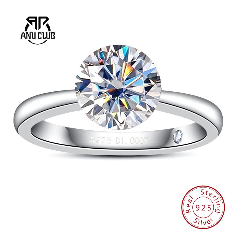 Anel De Casamento Moissanite De Corte Redondo AnuClub 2ct D/VVS1 Prata 925-Kit De Compromisso De Aniversário em Oferta na Shopee