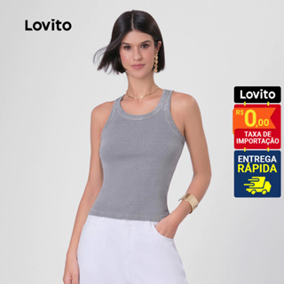 Lovito Regata Feminina Casual Canelada Básica LB265BRL294 em Oferta na Shopee