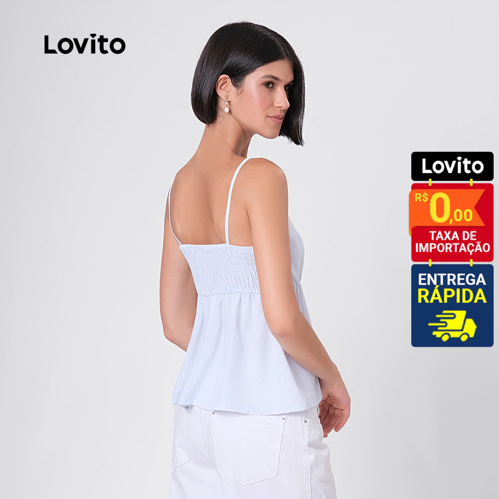 Lovito Regata Feminina Casual Estampa Listrada e Alça Fina LB230BRL259