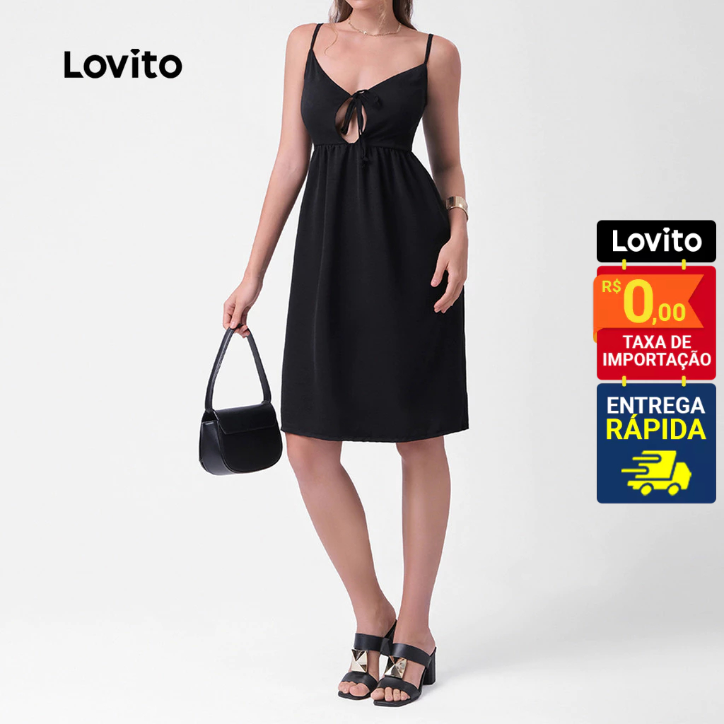Lovito Vestido Curto Decote V com Alças Finas Basico FemininoLB315BRL344 - Women Clothes