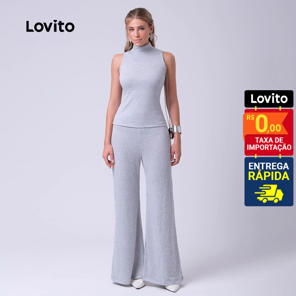 Lovito Conjuntos elegantes de calças lisas para mulheres LB424BRL453