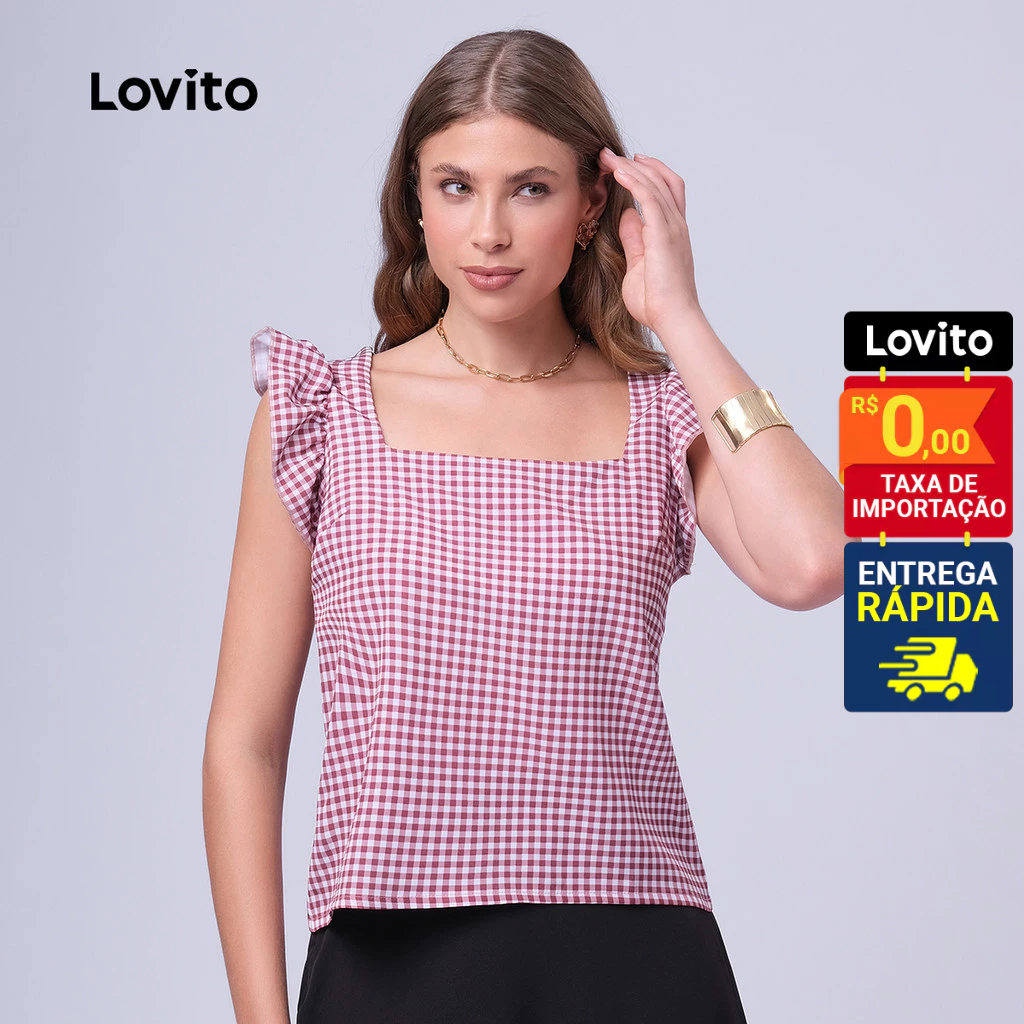 Lovito Regata Feminina Casual Estampa Xadrez LB394BRL423 em Oferta na Shopee