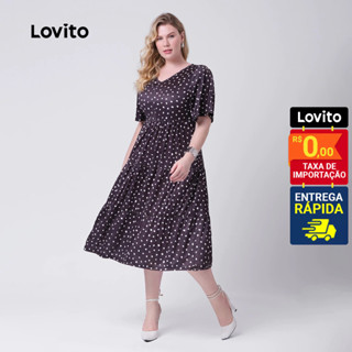 Lovito Vestido Plus Size curva modesto de bolinhas para mulheres LB421BRL450