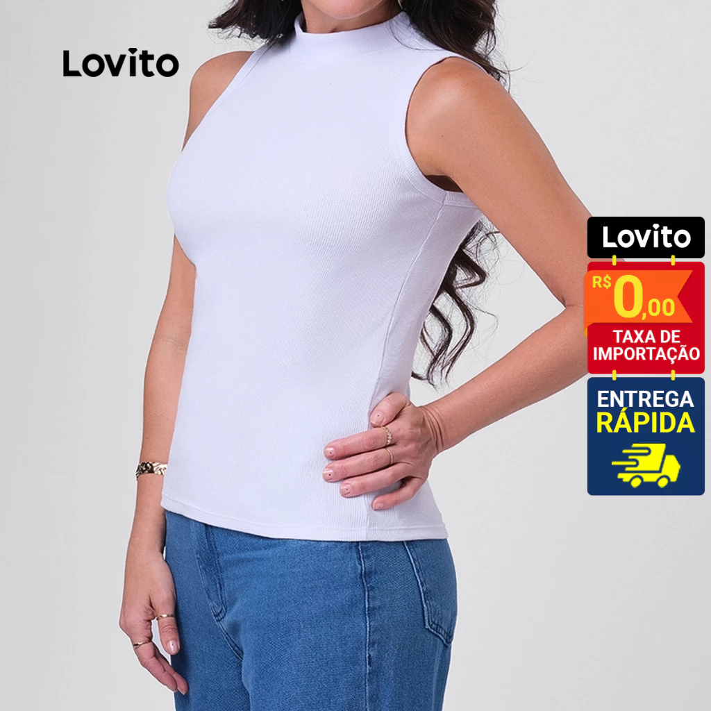 Lovito Top Regata Feminina Gola Alta Lisa Básica LB209BRL238 em Oferta na Shopee