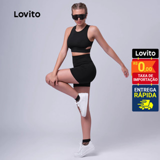 Lovito Shorts esportivos lisos esportivos para mulheres LB353BRL382