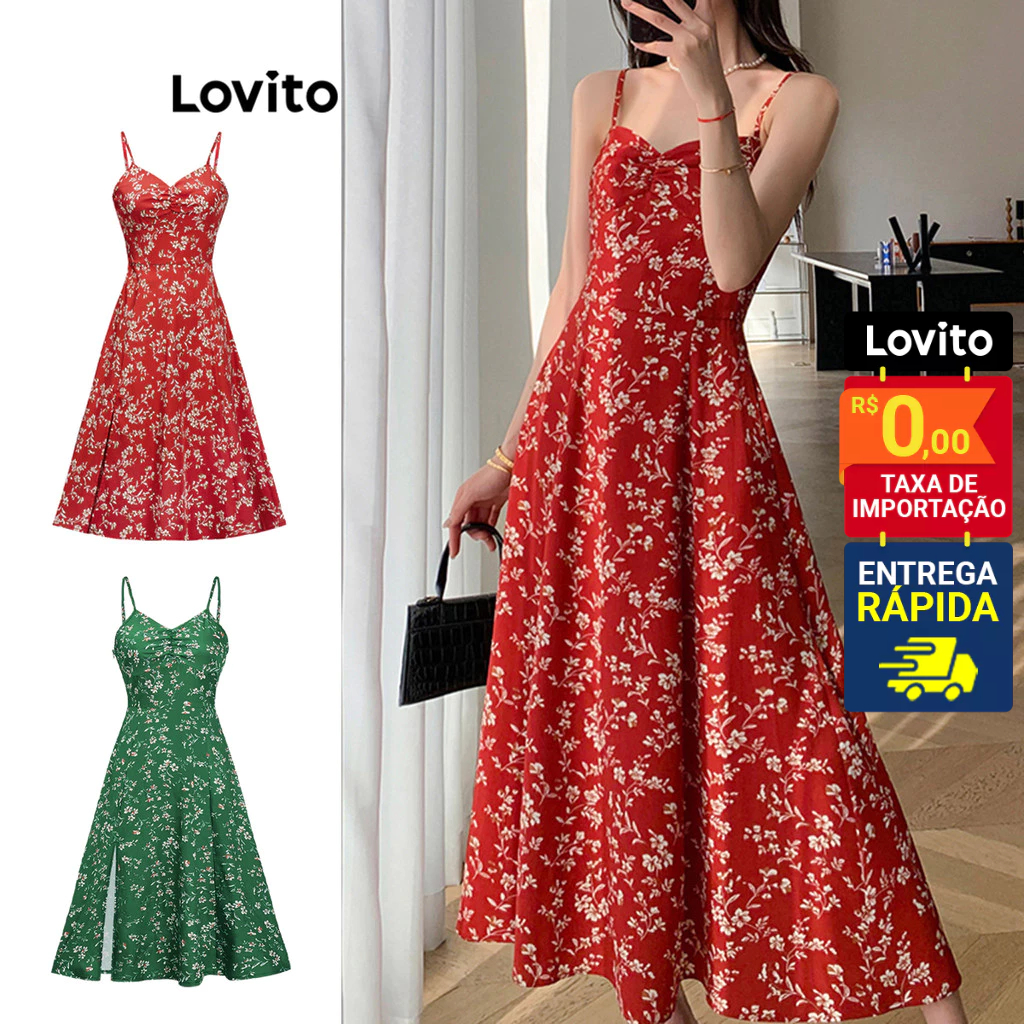 Lovito Vestido Feminino Alça Fina Estampa Floral L86ED278 em Oferta na Shopee