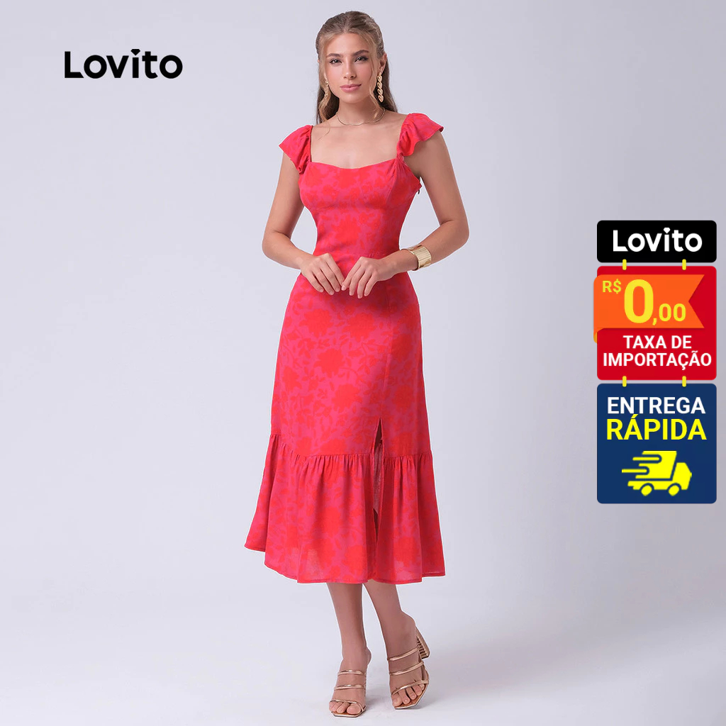 Lovito Vestido Ombro Vazado Casual Liso Feminino LB78BRL107 em Oferta na Shopee