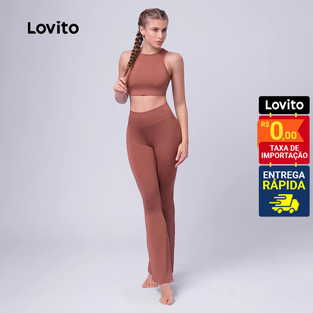 Lovito Calça Lisa Esportiva Para Mulheres LB348BRL377