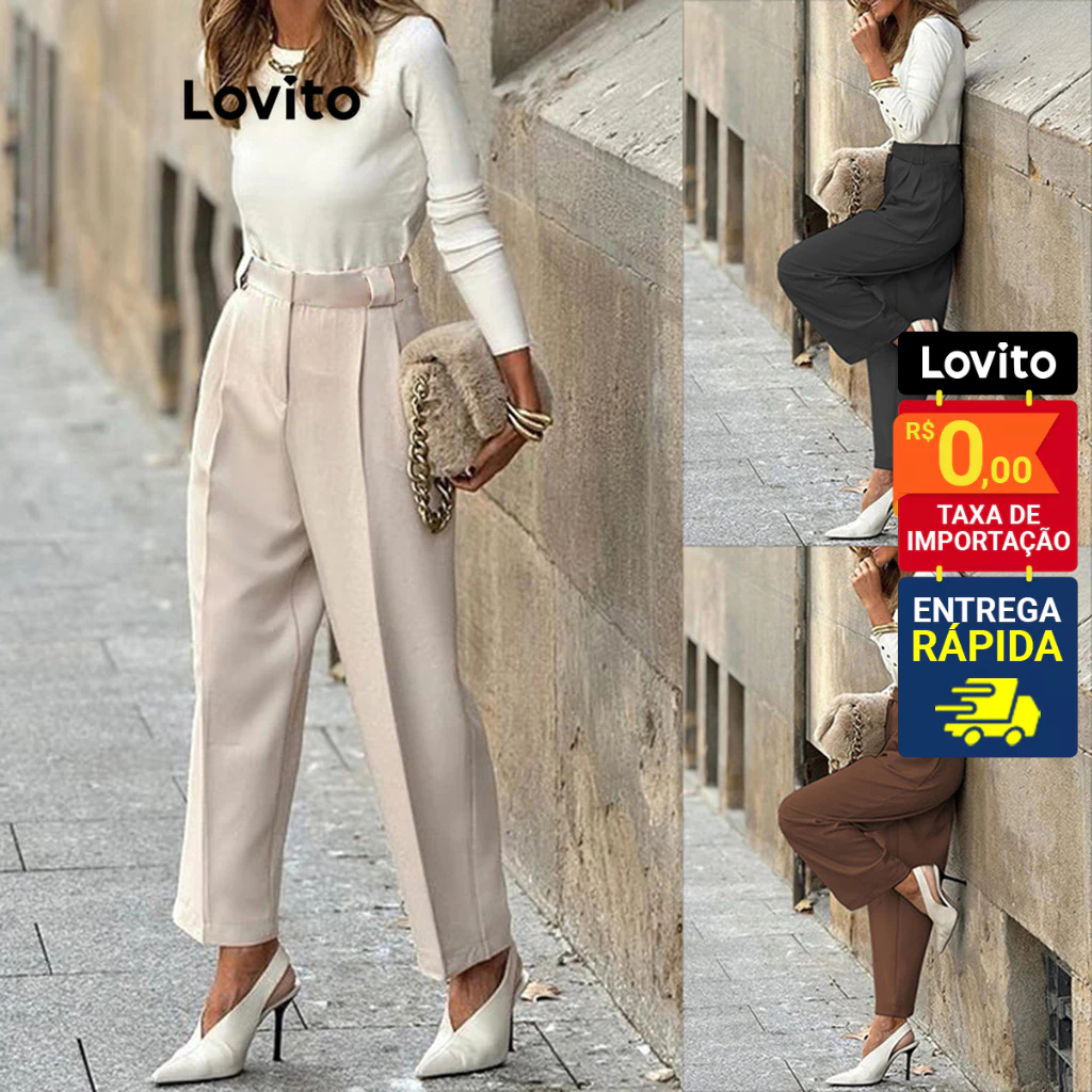 Lovito Calça Feminina Passantes Diferenciados LNL45130 - Women Clothes