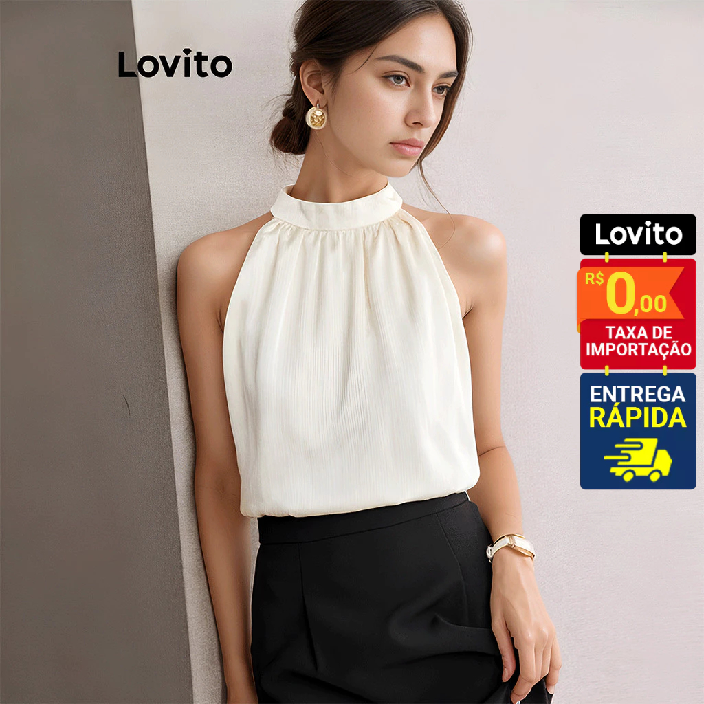 Lovito x Glenda Regata Feminina Decote Americano Lisa LNE58281 em Oferta na Shopee