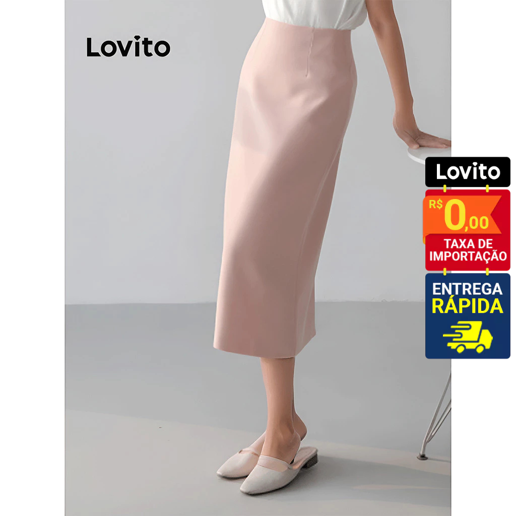 Lovito Saia Feminina Lápis Lisa com Fenda nas Costas LNE56515 em Oferta na Shopee