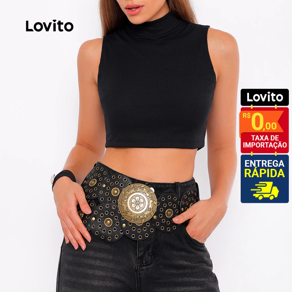Lovito Regatas femininas casuais lisas com gola alta LB713BRL743