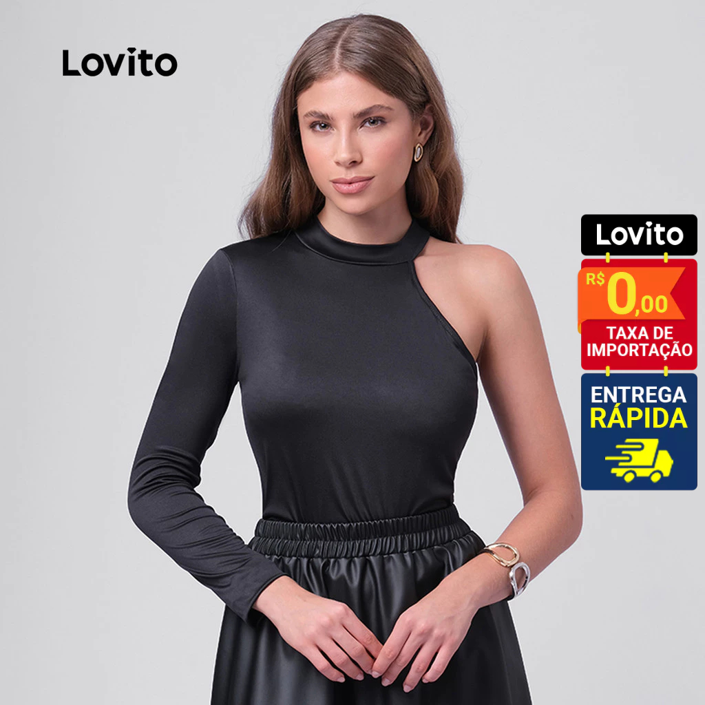 Lovito Blusa Feminina Assimétrica Uma Manga LB396BRL425 em Oferta na Shopee