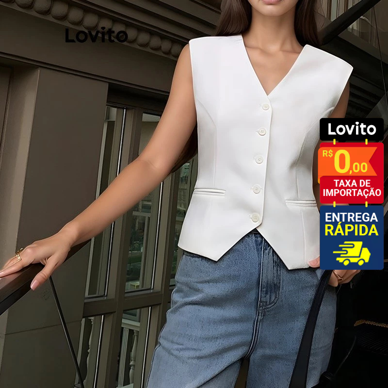 Lovito Casual Regata Feminina Lisa Botão LNE50484