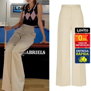 Lovito Calça Feminina Elegante Reta Lisa com Bolso L67AD135 em Oferta na Shopee