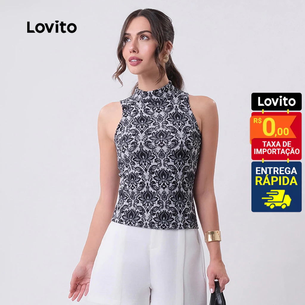 Lovito Regata Feminina de Tricô Estampada LB743BRL773