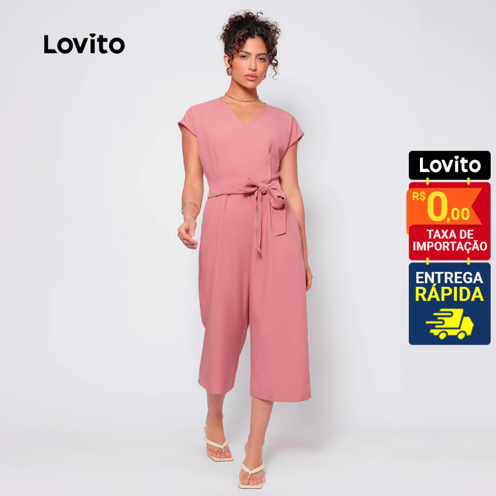 Lovito Macacão Feminino Pantacourt Amarração Cintura LB233BRL262 em Oferta na Shopee
