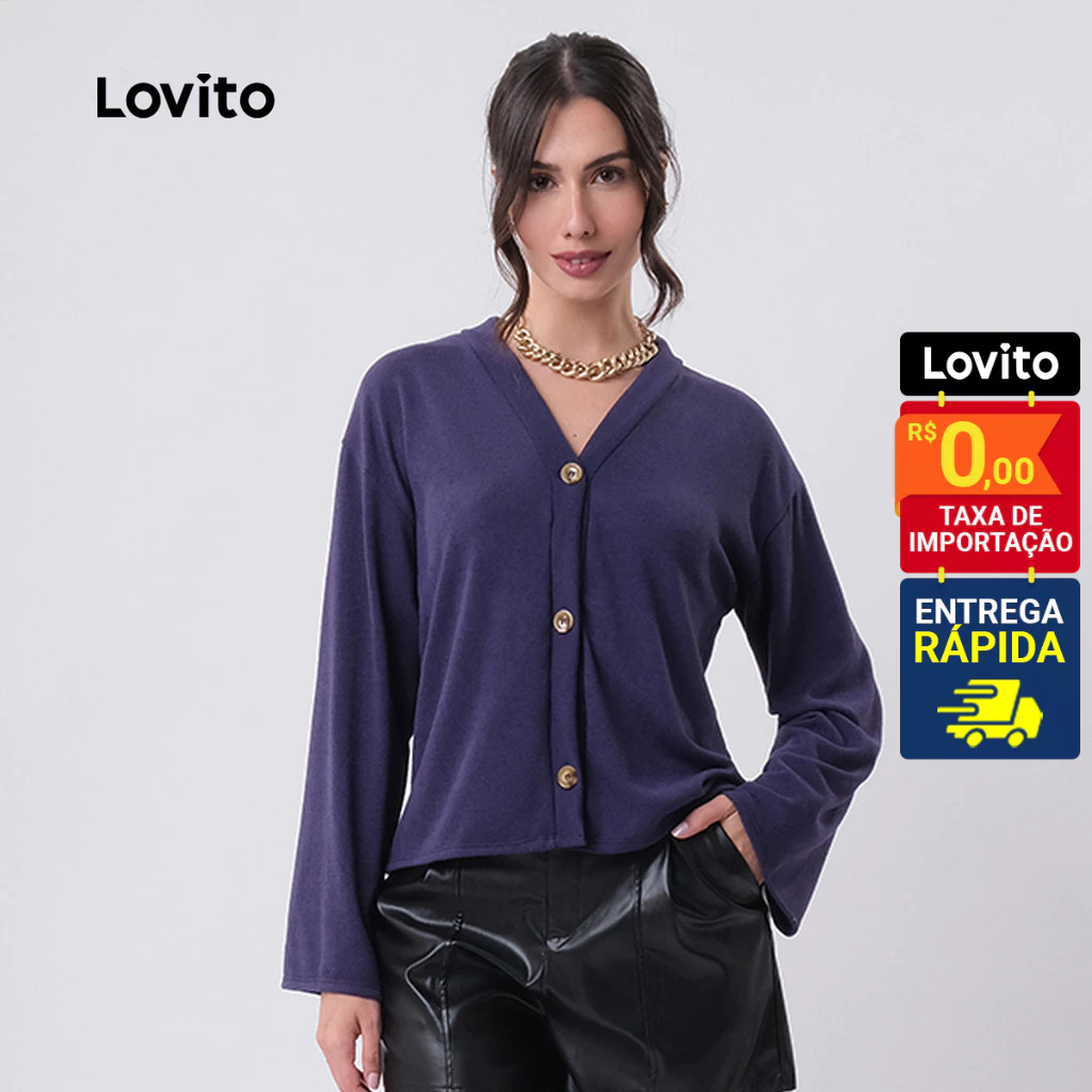 Lovito Cardigã em tricot Feminino Liso com botões frontal LB450BRL479