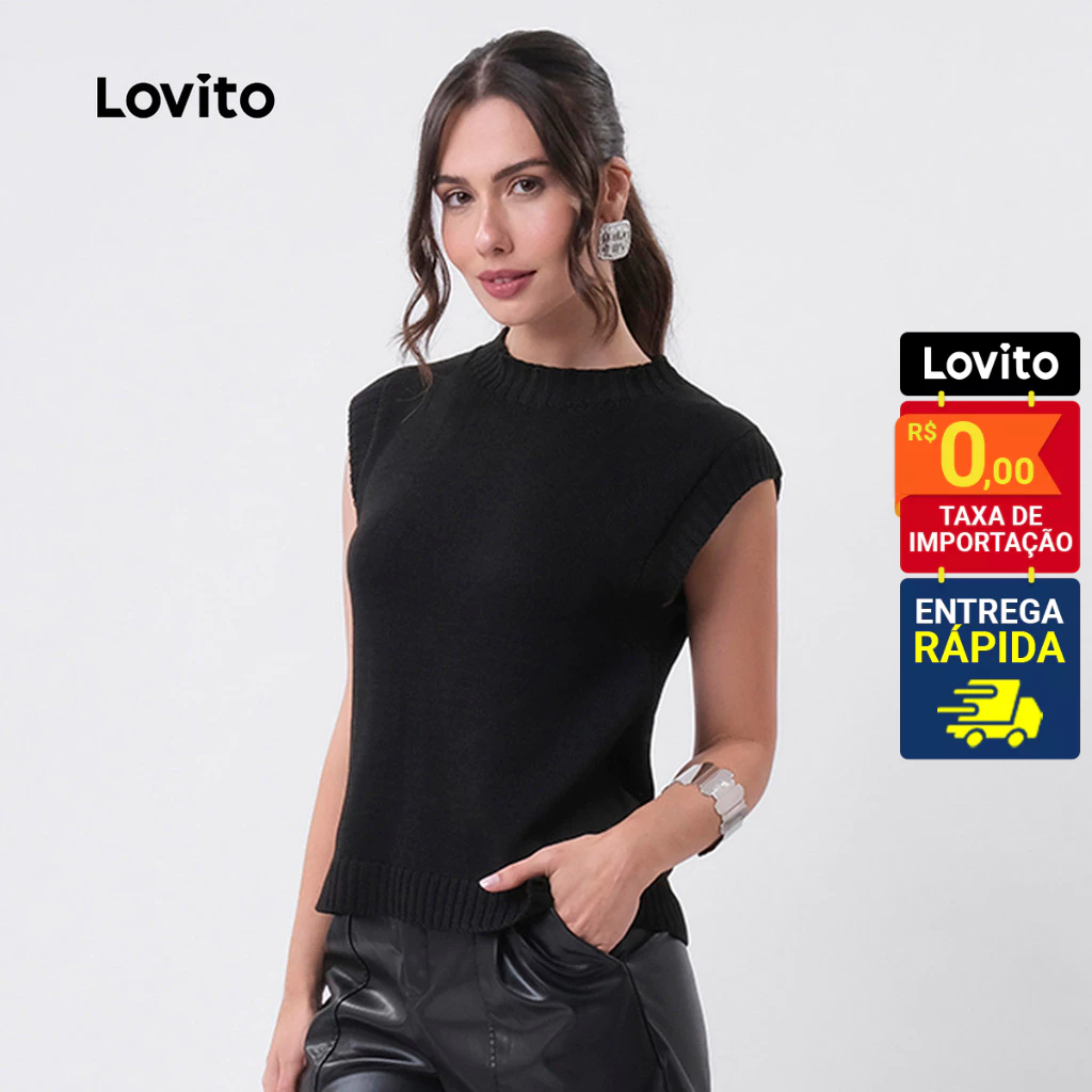 Lovito Blusa Feminina Tricot Básica LB364BRL393