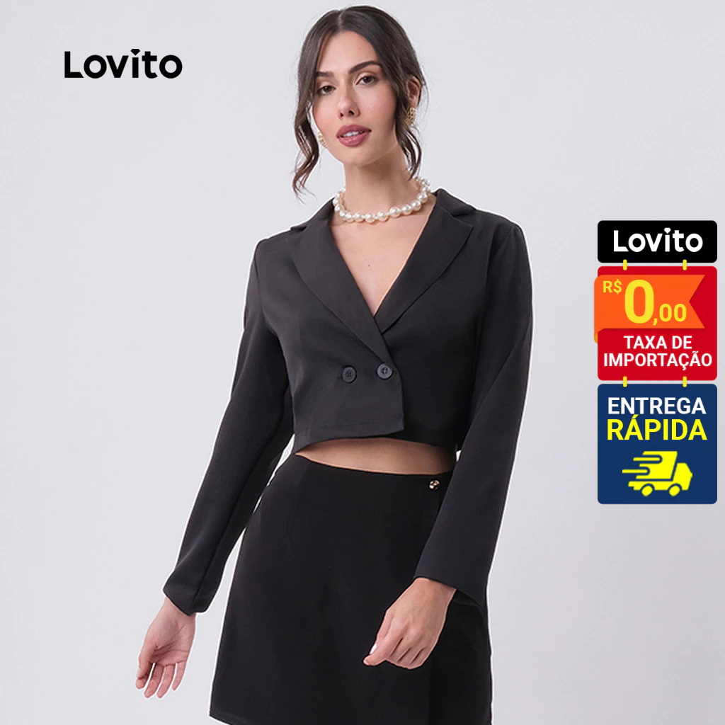 Lovito Blazer Feminino Cropped com Botões LB441BRL470