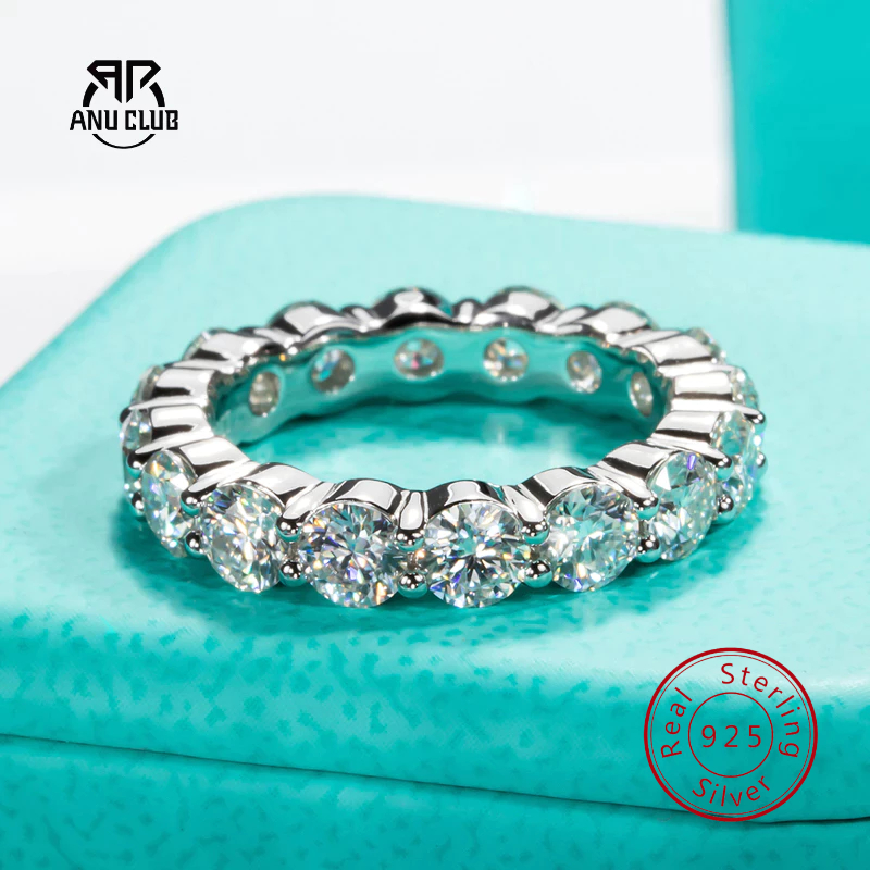 AnuClub 925 Prata 4MM Moissanite  Aniversário Anel De Casamento Para Mulheres Joias Finas em Oferta na Shopee