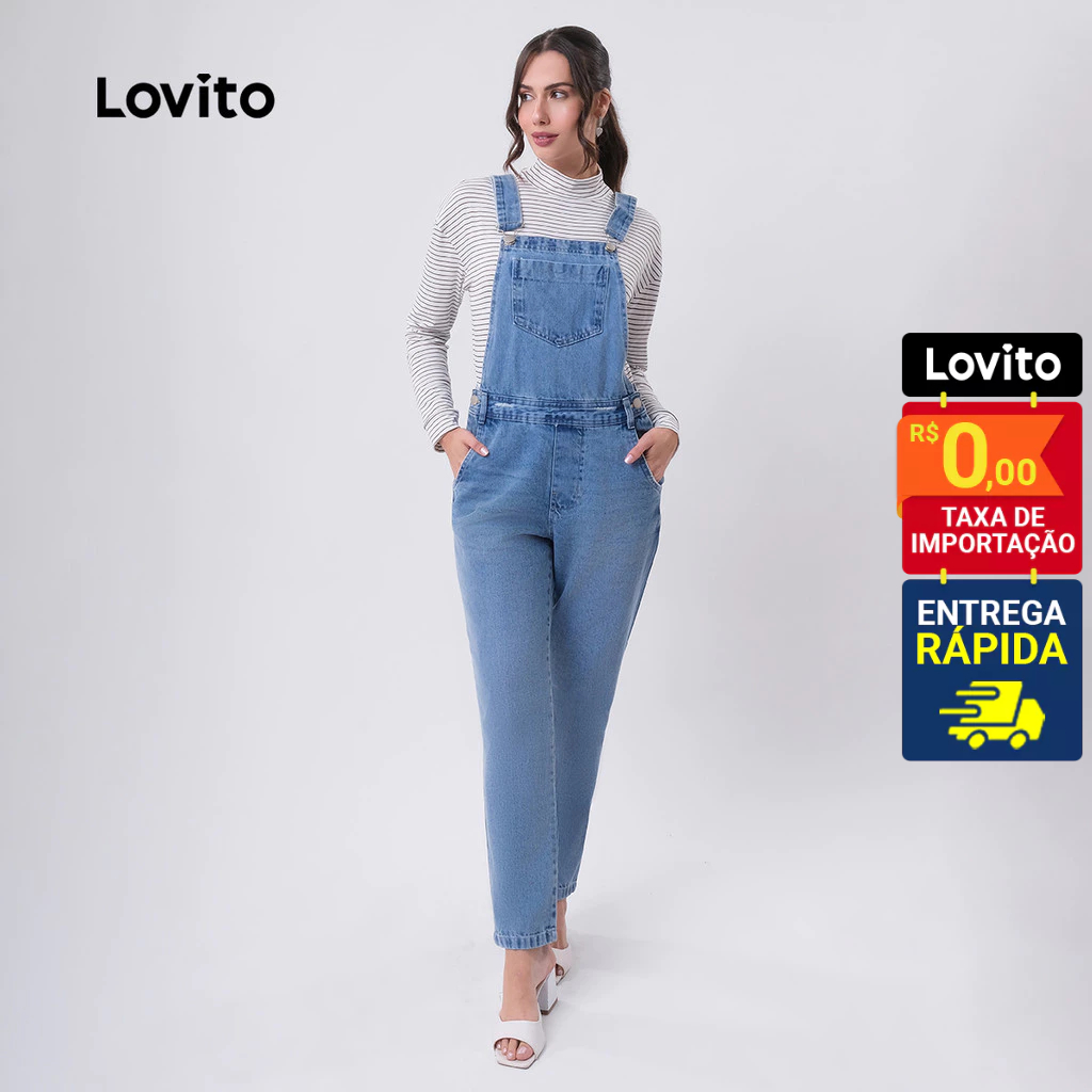 Lovito x Glenda Macacão Casual Liso com Botões Duplos Feminino LB738BRL768