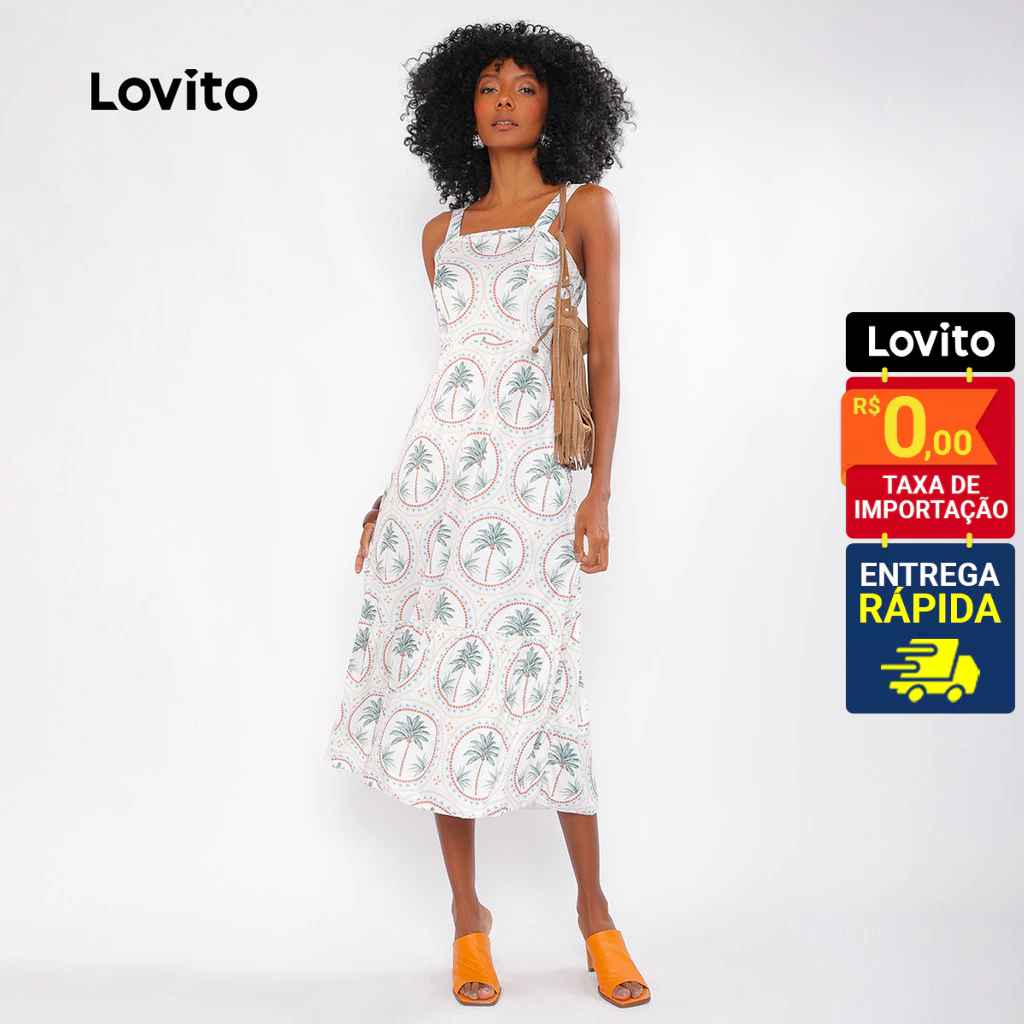 Lovito Bossa | Vestido Casual com Estampa de Plantas Feminino LB481BRL511