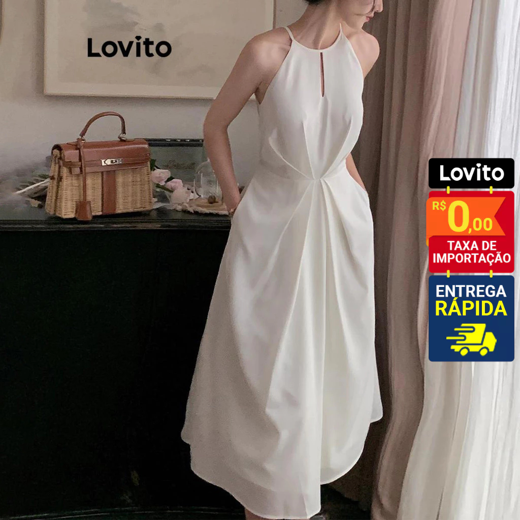Lovito Elegante Vestido Feminino Liso com Cut Out LNE43210 - Women Clothes