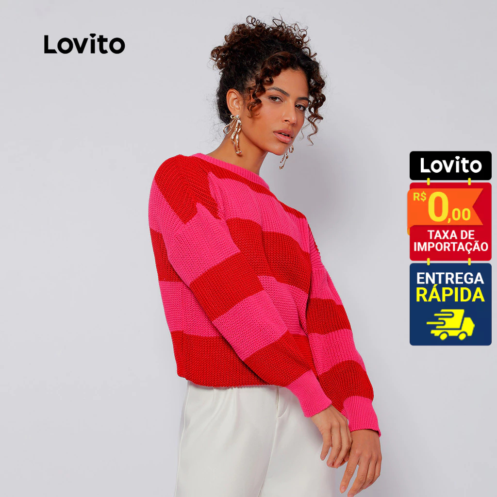 Lovito Suéter Feminino Listrado de Tricô LB863BRL893