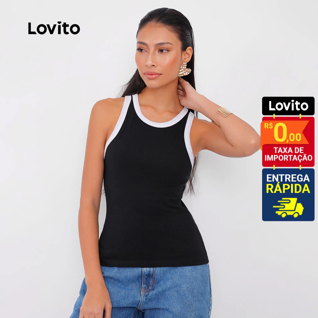 Lovito Regata Feminina Básico com viés em contraste LNL38002