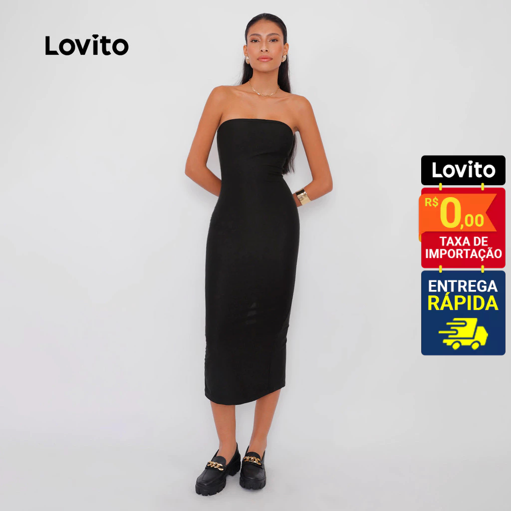 Lovito Vestido Sem Mangas Tubo Midi Fenda Traseira Basico Feminino L30ED009 em Oferta na Shopee