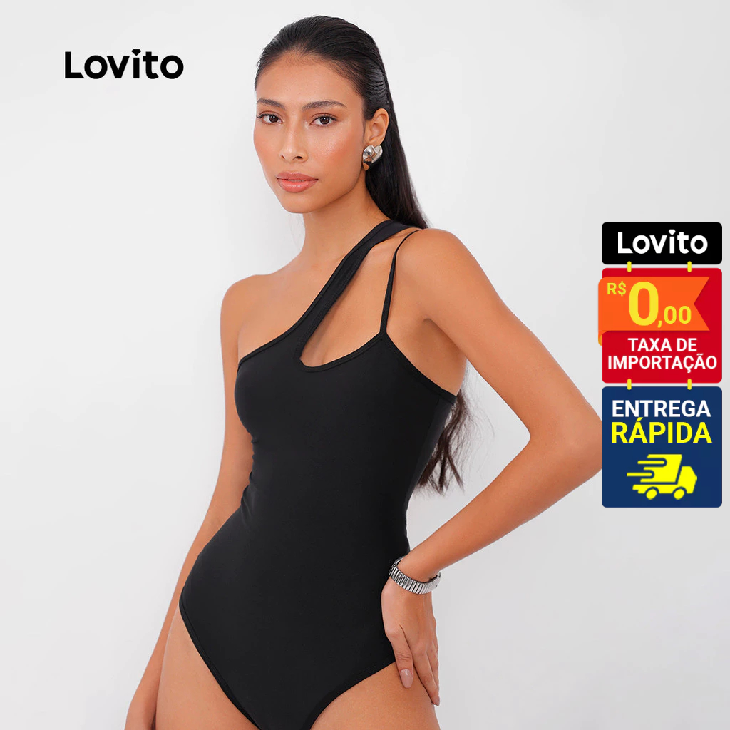 Lovito Body Uma Alca com Recorte Decote Quadrado Feminino  LBE03083 em Oferta na Shopee