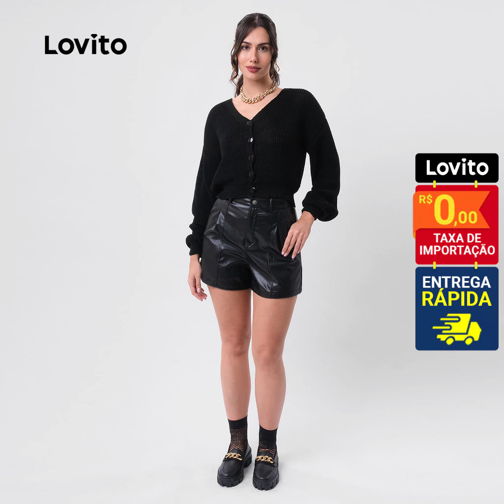 Lovito Suéter Casual Liso Feminino LB437BRL466