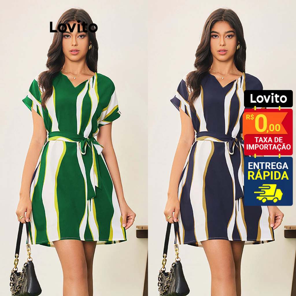 Lovito Casual Vestido Feminino Geométrico Amarrado LBA05044
