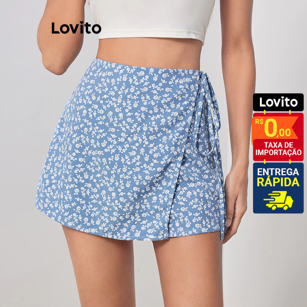 Lovito Short Saia Feminino Estampado LBL07145 em Oferta na Shopee