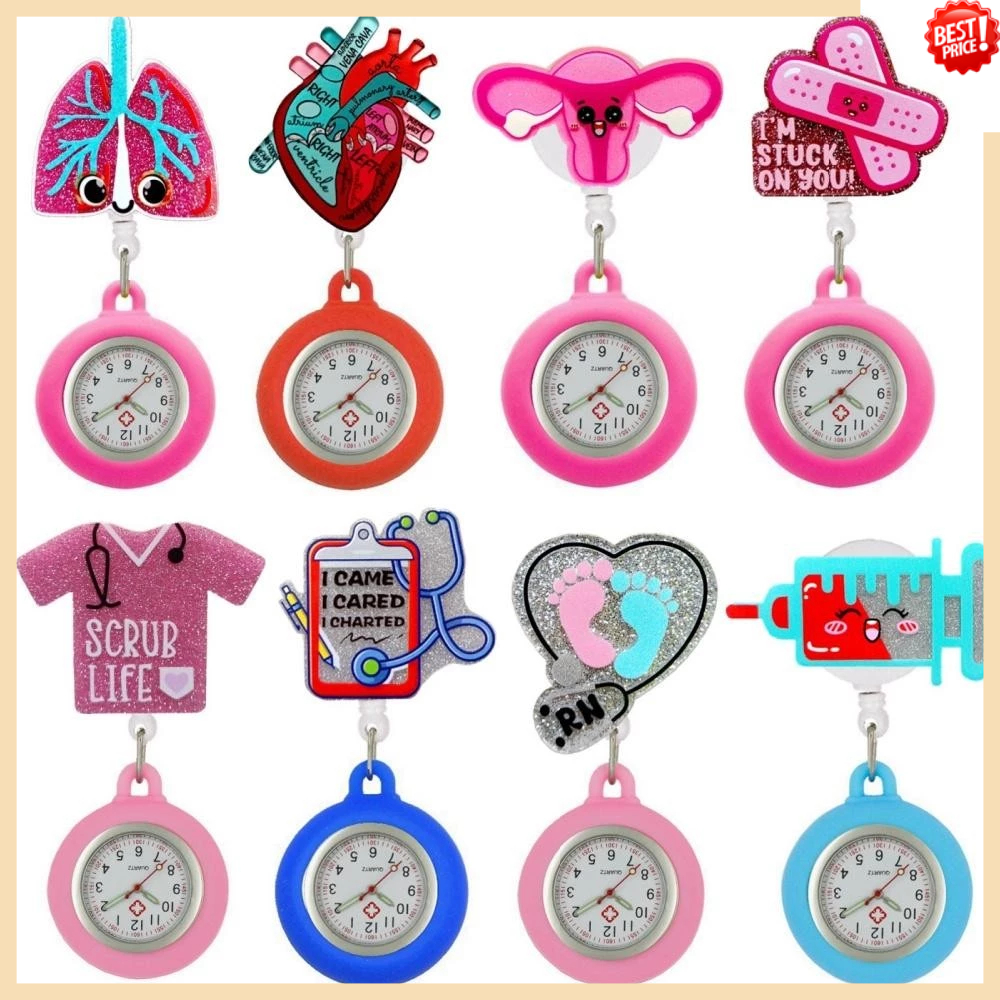 Relógio De Bolso Retrátil Com Glitter De Desenho Animado Para Enfermeiras Médicos Clip-on Pendurado Lapela Enfermeira Fo Relógio De Bolso Retrátil Com Glitter De Desenho Animado Para Enfermeiras Médicos Clip-on Pendurado Lapela Enfermeira Fo