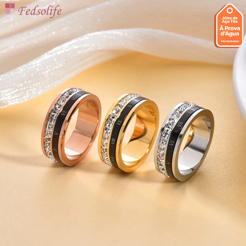 Fedsolife Anel Romântico Romano Moda Titânio Aço Diamante Rotativo Casal