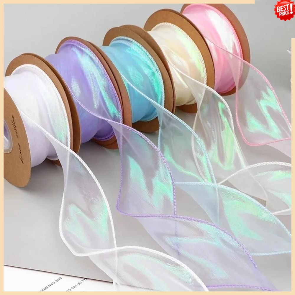 Fita De Organza Rabo De Peixe Iridescente De 10 Jardas , Fitas Artesanais De Cores Misturadas De 40mm Para Laços De Cabe