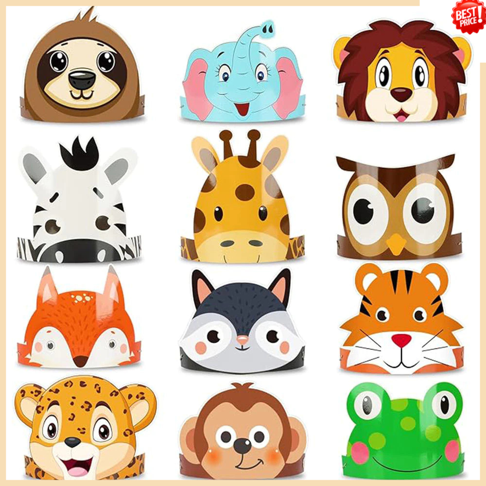 Máscaras De Animais Safari Para Crianças , Desenhos Animados Do Zoológico Da Selva Decorações De Festa De Aniversário Co