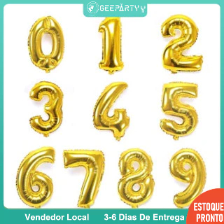 GeeParty – Balões Numéricos 0 a 9 em Ouro 80 cm para Decoração de Festa e Casamento