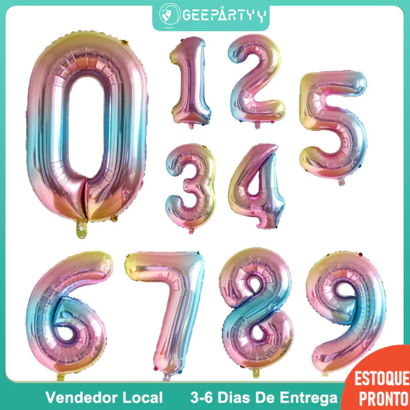 GeeParty – Balões Numéricos 0 a 9 Arco-Íris Gradiente 80 cm para Decoração de Festa e Casamento